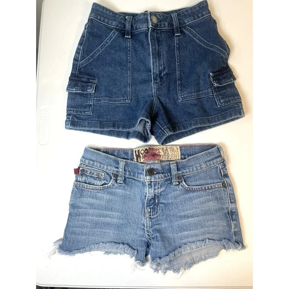 Hollister Women's Jean Shorts‎ 0 1 Lot of 3 Denim Blue Pink Plaid Mom High Rise